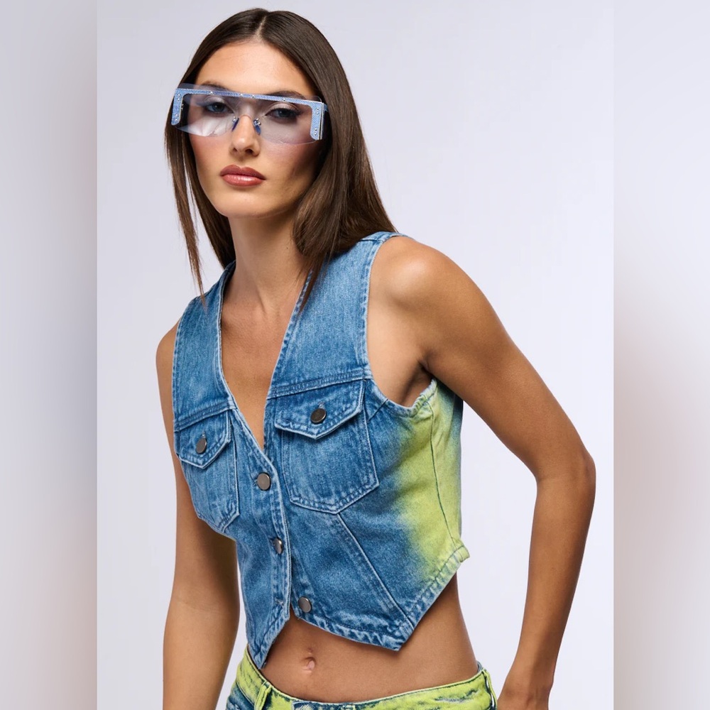 AKIRA Blue and Green Denim Vest
